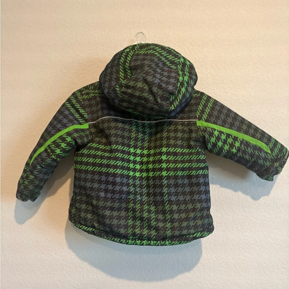 Columbia Toddler Winter Puffer Jacket Green Plaid Hooded Coat 18-24M